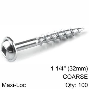 KREG Zinc Pocket Hole Screws 32mm 1.25' #8 Coarse Thread Mx Loc 100ct